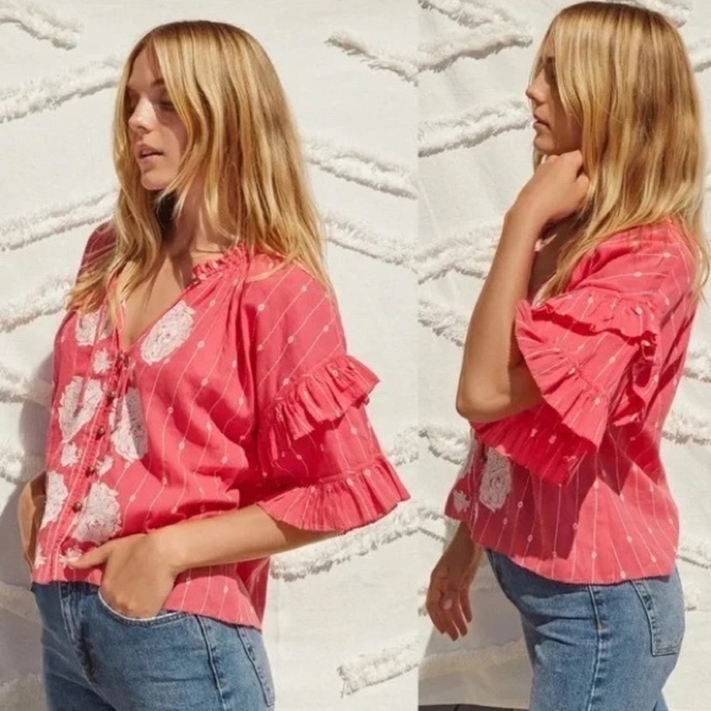 SAYLOR Kaye Coral Embroidered Blouse, size XS